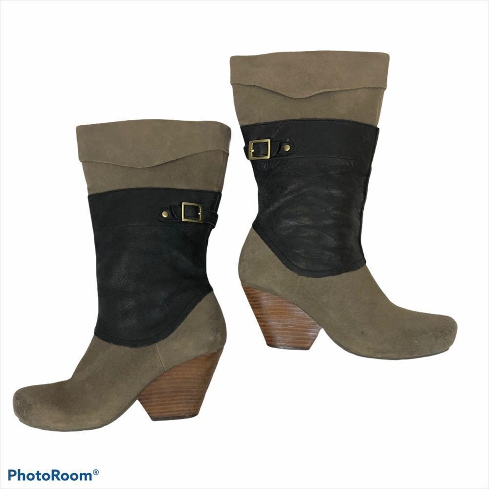 OTBT Grey Suede and Black Leather Boots Size 7.5